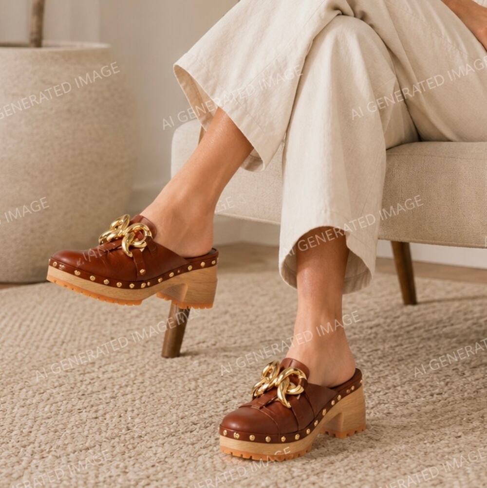 Lisa Vicky Vigor-V Chestnut GT Leather Platform Clog Mule 7M NWB